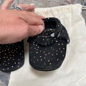 Freshly Picked Black Moccasins with Gold Dots